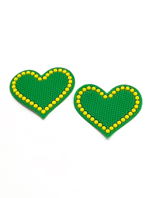 Aplique coração verde/bolinhas amarelas emborrachado - 2 unidades