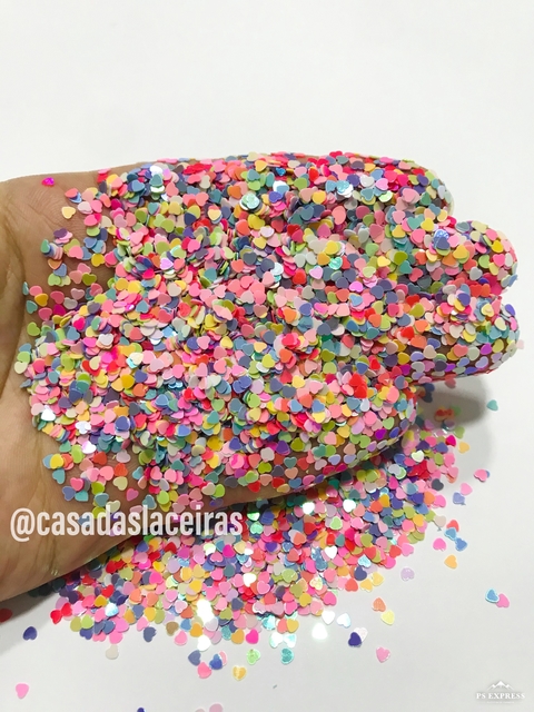 Lantejoulas coração colorido pct 10g