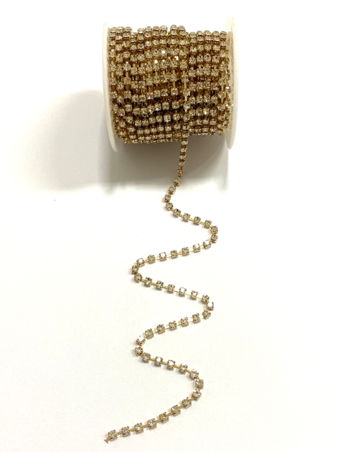 Corrente latão dourado strass SS14- 1 metro