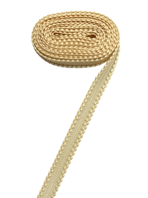 Fita trabalhada poliester 10mm creme - 1 metro