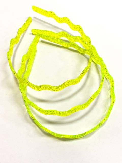 Tiara ondulada glitter amarelo neon - 4 unidades