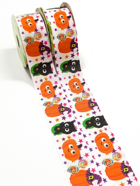 Fita Halloween branca c/ estampas Artfitas - 2 metros