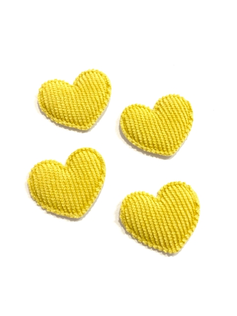 Aplique coração veludo cotelê (Amarelo) - 4 unidades