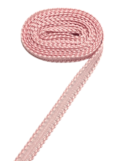 Fita trabalhada poliester 10mm rosa bebê - 1 metro