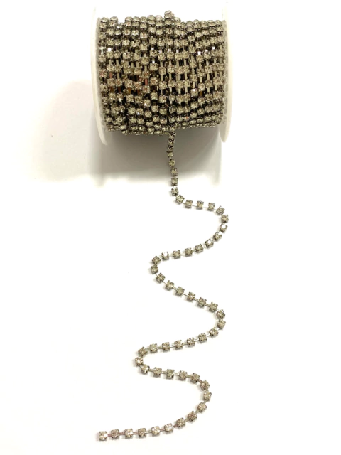Corrente latão prata strass SS14- 1 metro