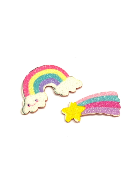 Aplique Arco iris nuvem smile/estrela cadente feltro - 2 unidades