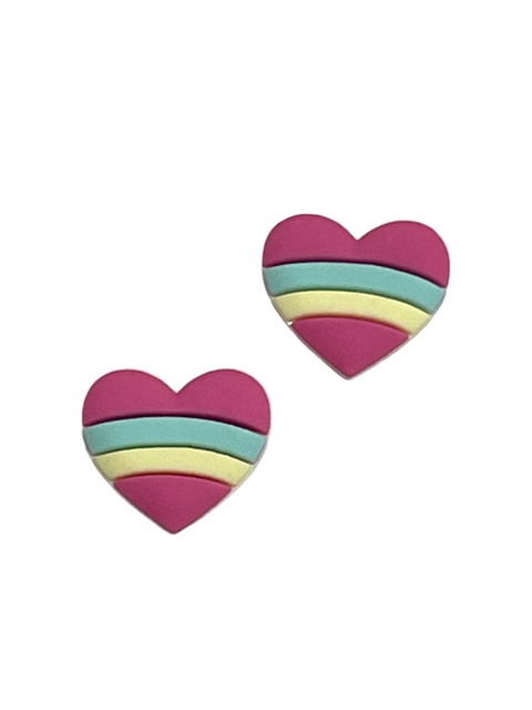 Aplique corações pink com listras candy emborrachado - 2 unidades