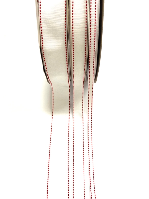 Fita Yama pespontada (Branca pesp. vermelho 029R) - 2 metros