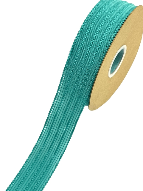 Fita trabalhada poliester 38mm tiffany - 1 metro