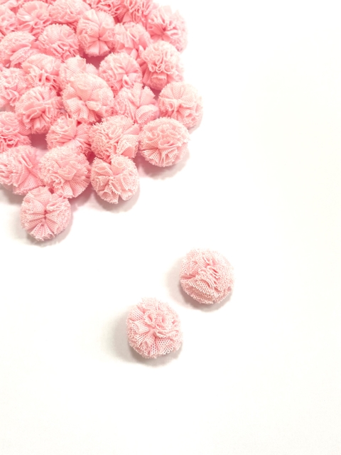 Pompom Tule 2,5cm Rosa bebê - 10 unidades