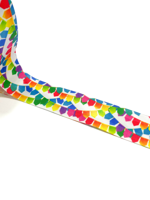 Fita branca bandeira juninas gorgurão detalhe cetim - 2 metros