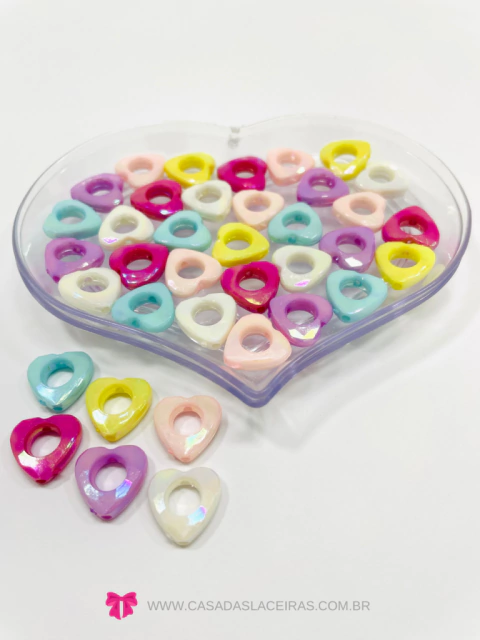 Miçanga coração vazado irisado - 20g