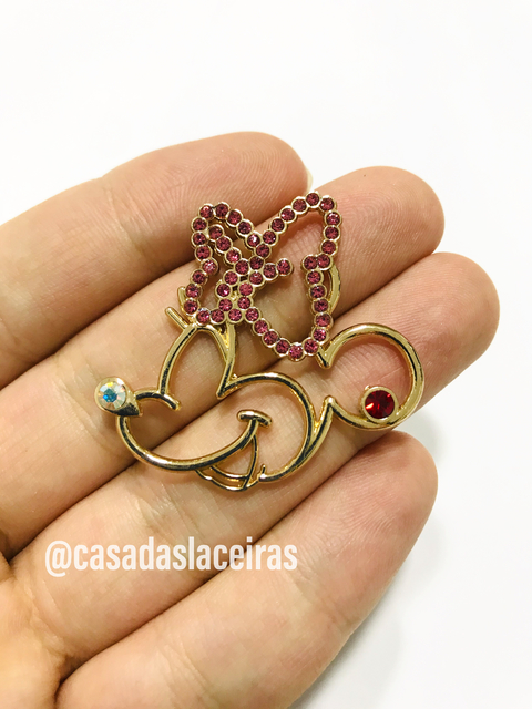 Aplique Minnie laço cravejado metal - 2 unidades