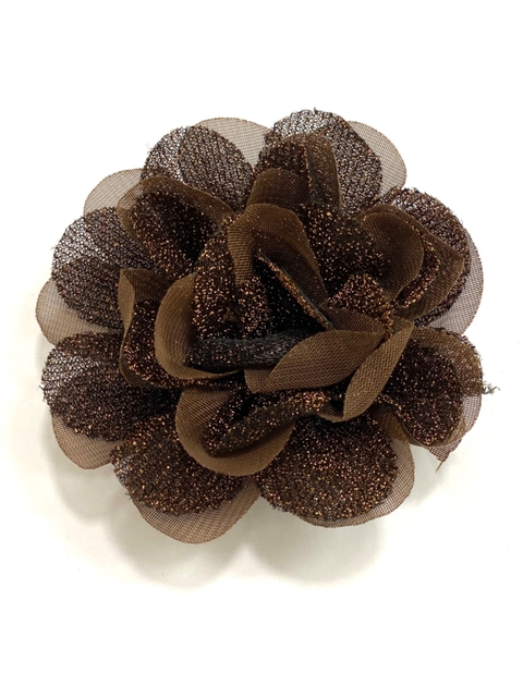 Aplique flor de organza com lurex brilhoso 9cm (Marrom) - 1 unidade