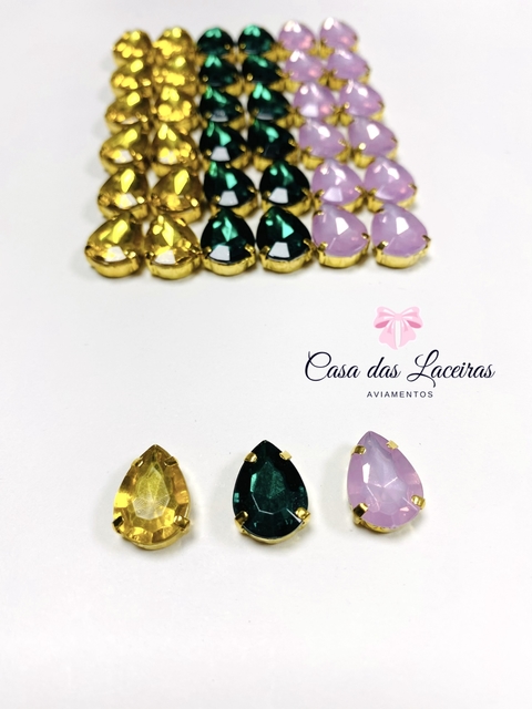 Pedra gota acrílico caixa dourada 10x14mm 10 unidades - comprar online