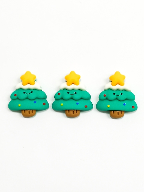 Aplique natalino árvore e estrela amarela resina - 2 unidades