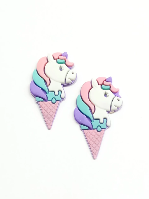 Aplique sorvete unicórnio branco emborrachado - 2 unidades