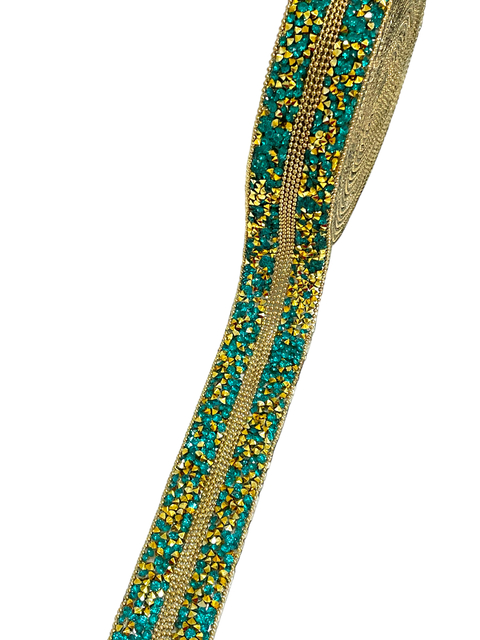 Manta strass bordada tiffany/dourado 45cmx3cm - 1 unidade