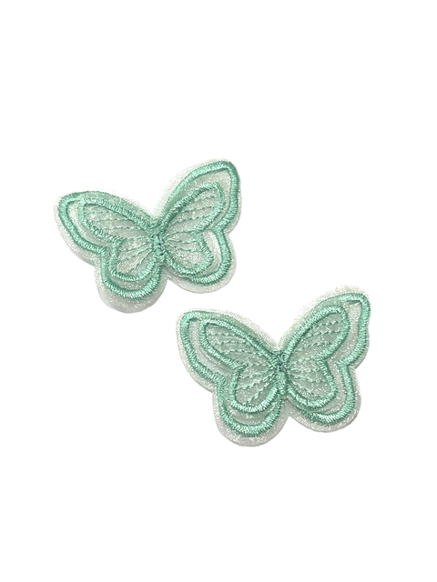 Aplique borboleta organza gripir verde água lisa - 2 unidades