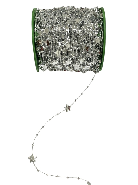 Fio estrelas e perólas prata - 1 metro