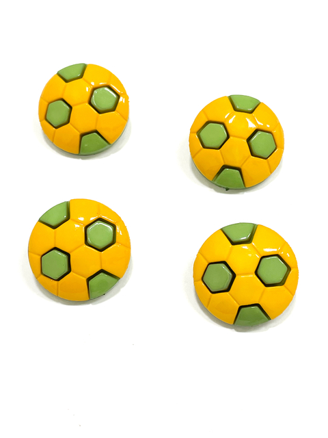 Aplique/botão bola de futebol plástico G verde/amarelo - 4 unidades
