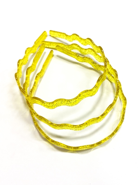 Tiara ondulada glitter amarelo - 4 unidades