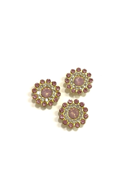 Aplique flor cravejada com strass rosa claro - 5 unidades