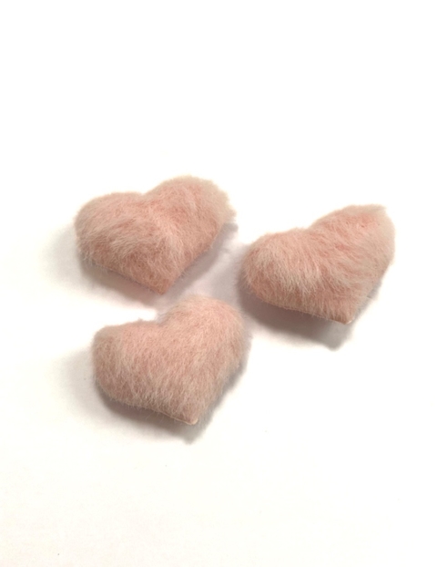 Aplique coração pelúcia duplo rosa bebê 3cm - 2 unidades