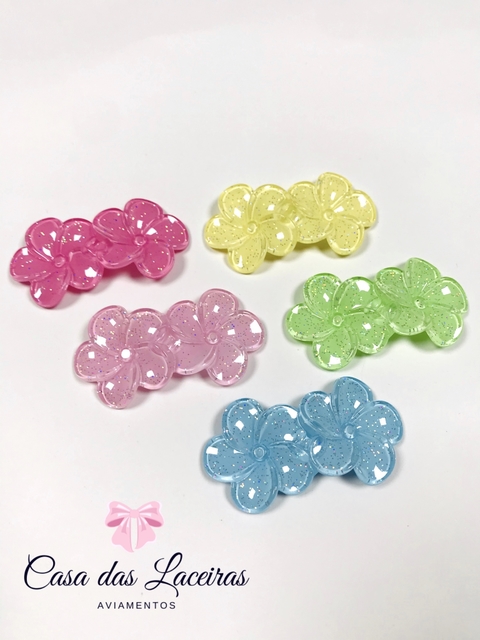 Aplique 2 flores brilhante acrílico ( 5 pétalas) 2 unidades