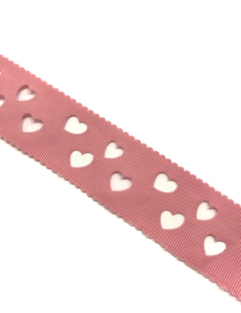 Fita vazada coração 38mm rosê - 1 metro