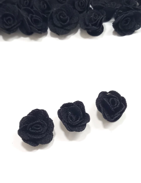 Aplique flor de tecido 2,5cm Preto - 5 unidades