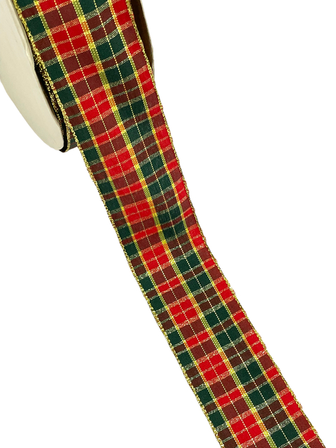 Fita estampa natalina xadrez 01 38mm - 2 metros