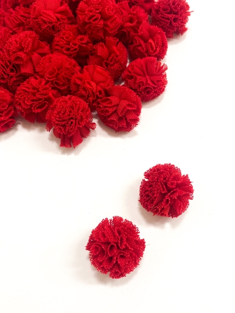 Pompom Tule 2,5cm Vermelho - 10 unidades