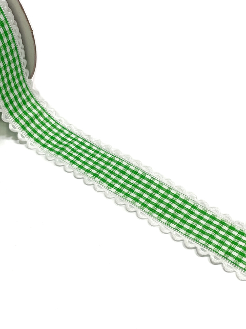 Fita importada xadrez verde bordas com bico 22mm - 2 metros