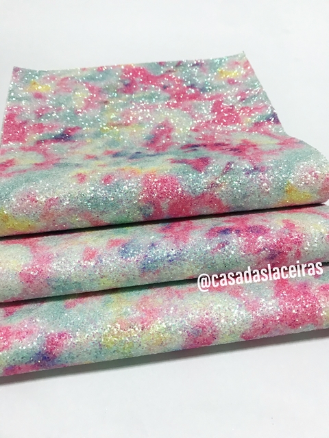 Lonita tie dye azul e rosa gliter