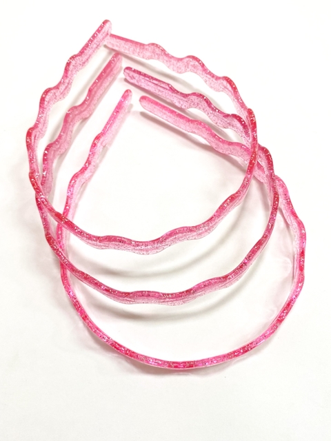 Tiara ondulada glitter rosa - 4 unidades