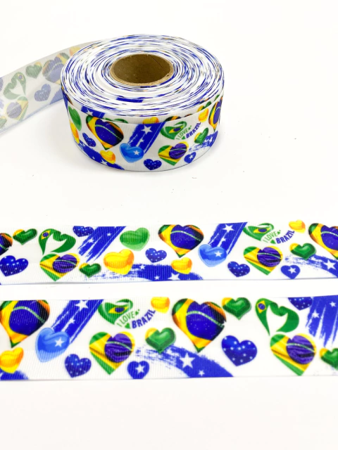 Fita estampa Brasil variada branca importada - 2 metros