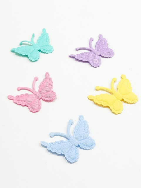 Aplique Borboleta tecido cores variadas - 10 unidades