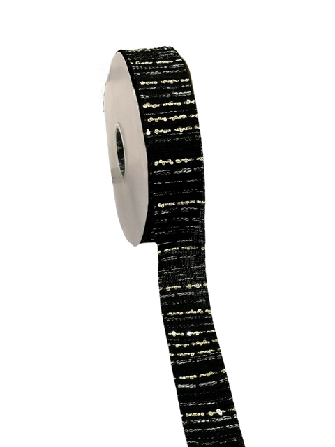 Fita Tweed Preta Com Paetê Importada - 1 Metro