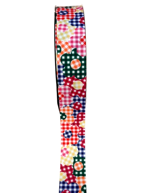 Fita Yama Gorgurão Estampa Flores Xadrez - 2 Metros - comprar online