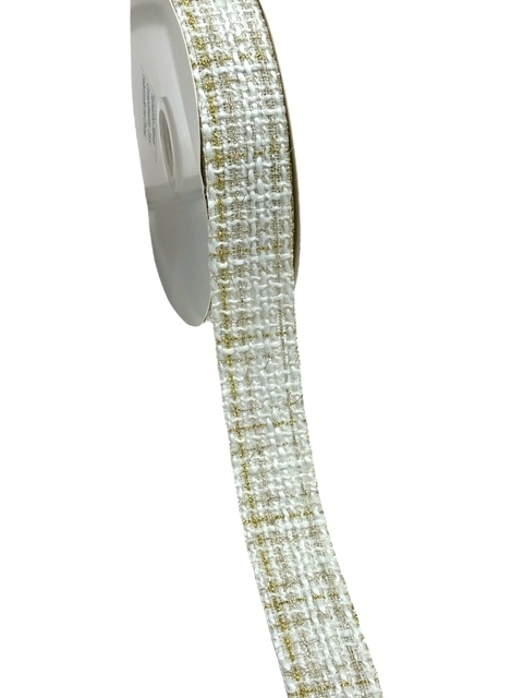Fita Tweed Branca Com Dourado Importada - 1 Metro