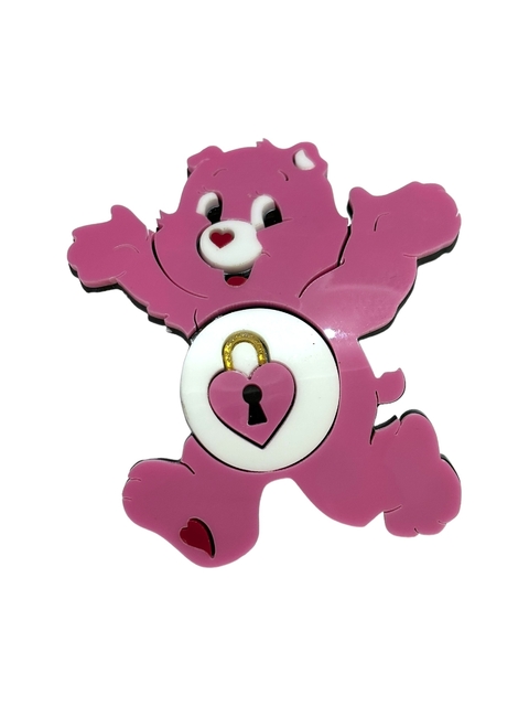 Aplique ursinho carinhoso rosa coração encurvado acrílico - 1 unidade