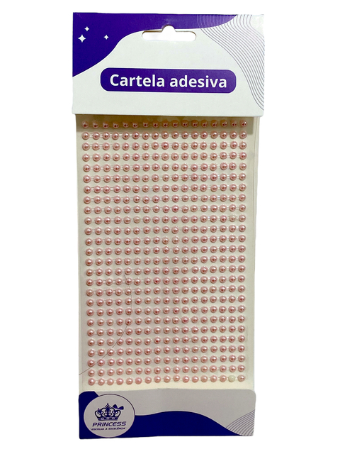 Cartela Meia Pérola Princess Adesiva Rosa Bebê 4mm - 1 Unidade