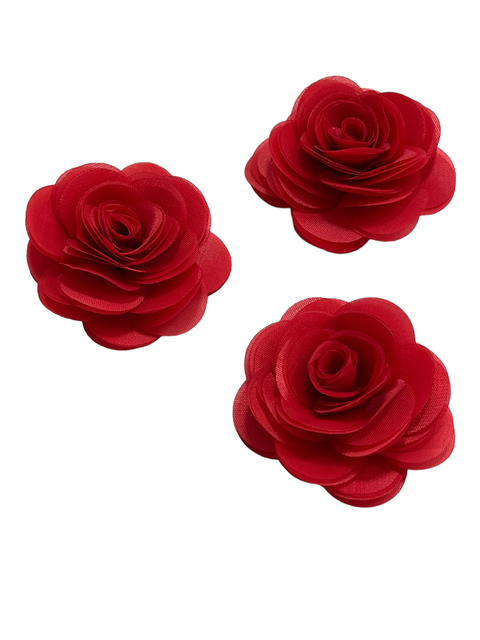 Aplique flor organza acetinada M 5.5cm vermelha - 1 unidade