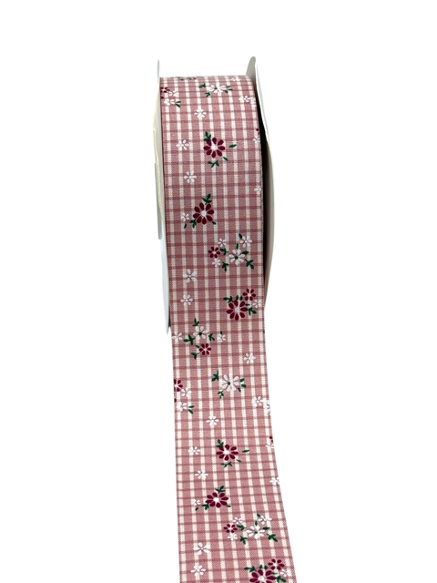 Fita Xadrez Luxo Flores Rosé Escuro 38 MM - 1 Metro - comprar online