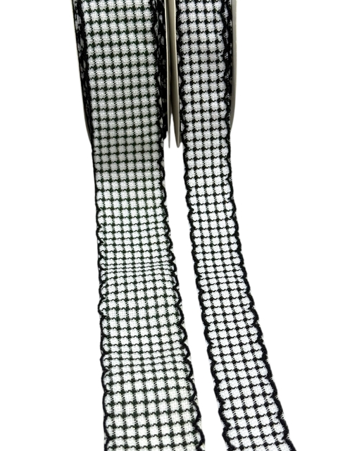 Fita Tweed Xadrez Branca Com Borda Preta 38 MM - 1 Metro - comprar online