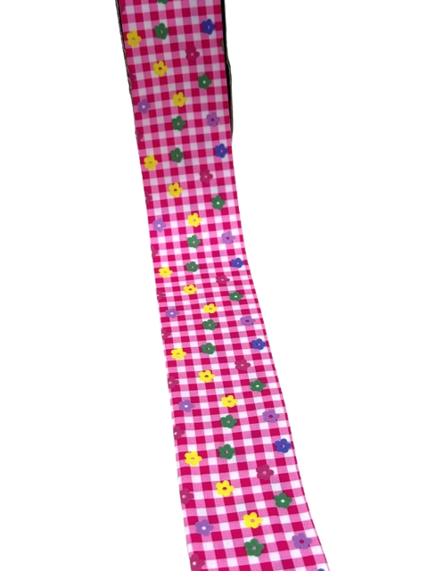 Fita Importada Xadrez Rosa Com Estampa de Flores - 2 Metros - comprar online