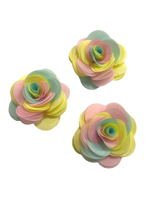 Aplique flor organza acetinada M 5.5cm tons candy - 1 unidade