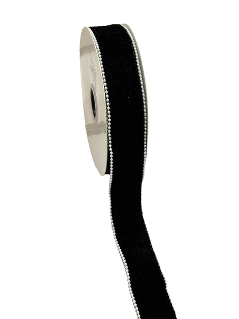 Fita Tweed Lãnzinha Preto Com Borda De Pérola - 1 Metro