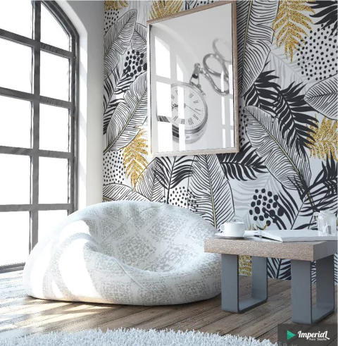 A008 | Vinilo Para Pared Hojas Tropicales Glitter